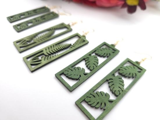 Preview: Blatt Holz Ohrringe Wood Rechteck